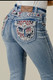 Flare Embroidered Womens Jeans Distressed