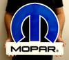 Mopar Omega White/Blue Cut-Out Emblem Metal Sign