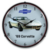 C3 1969 White Corvette LED Backlit Clock 