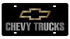 Chevy Trucks Gold Bowtie Outline Black Acrylic License Plate