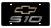 Chevrolet S10 Gold Bowtie/Mirror Lettering Black Acrylic License Plate