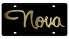 Chevrolet Nova Black Acrylic License Plate - Gold Script