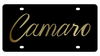 Chevrolet Camaro Black Acrylic License Plate - Gold Script