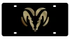 Dodge Ram Head Black Acrylic License Plate - Gold Logo