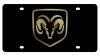 Dodge Ram Head Boxed Black Acrylic License Plate - Gold Logo