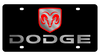 Dodge Ram Head Boxed Black Acrylic License Plate - Mirror Lettering
