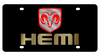 Dodge Hemi Ram Head Boxed Black Acrylic License Plate - Gold Word