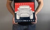 Jeep Red And Blue With Stars Metal Sign (holding in hand)