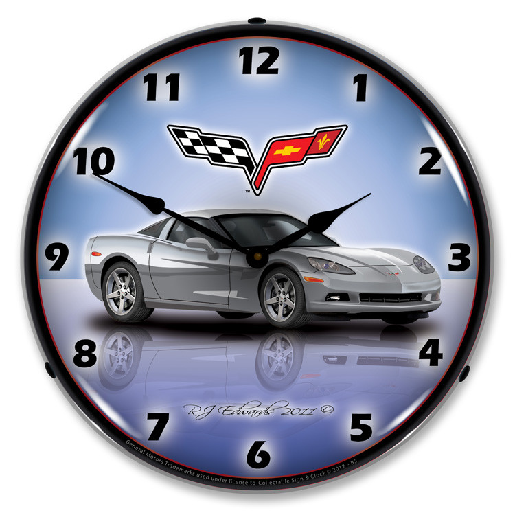 C6 Blade Silver Corvette LED Backlit Clock
