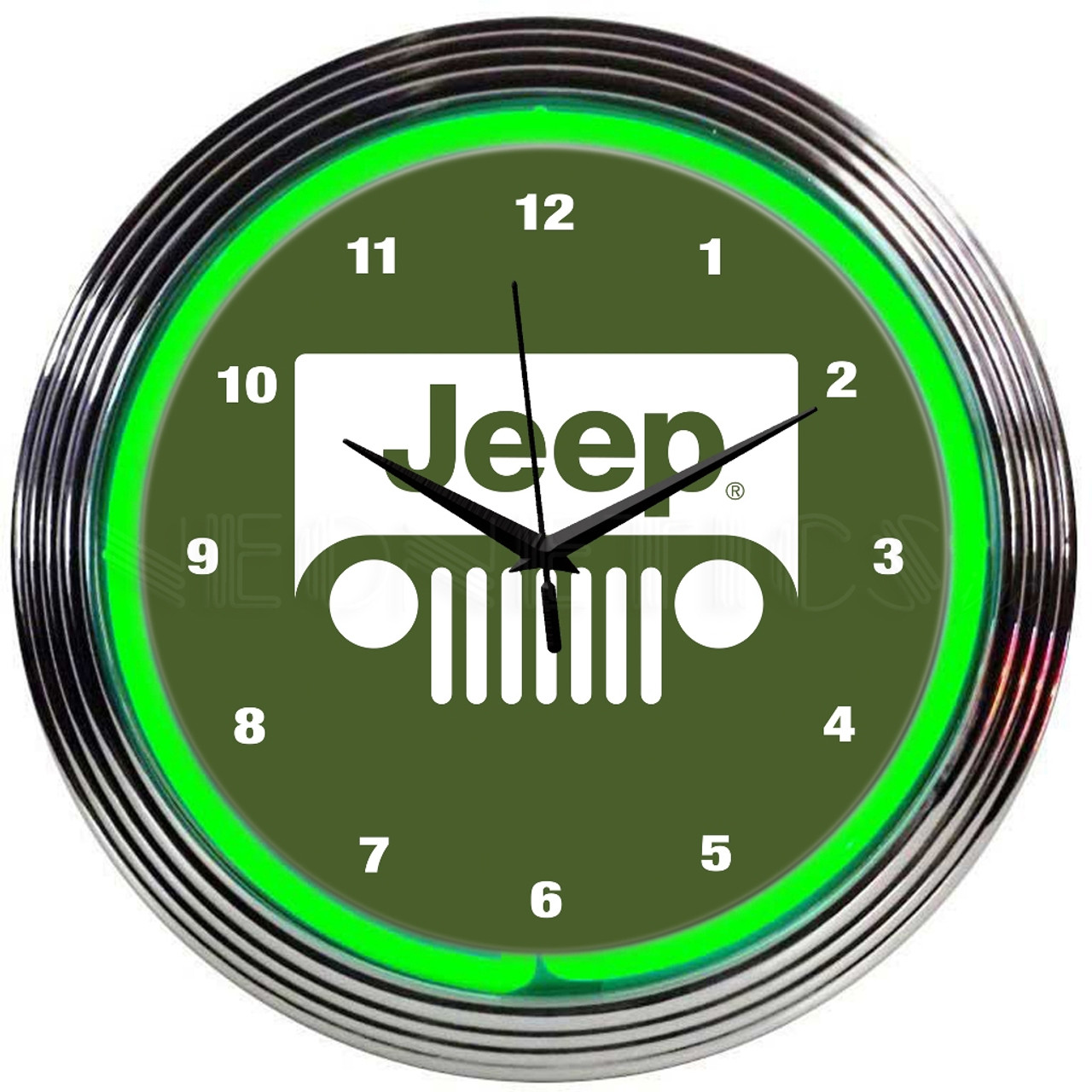 Jeep Grille Green Neon Clock
