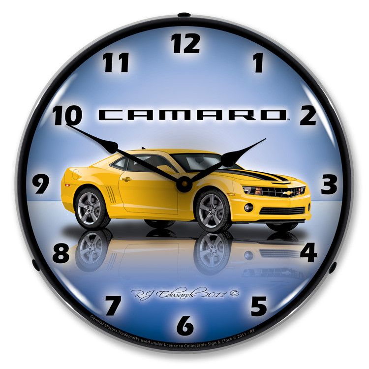 Camaro G5 Rally Yellow Backlit Clock