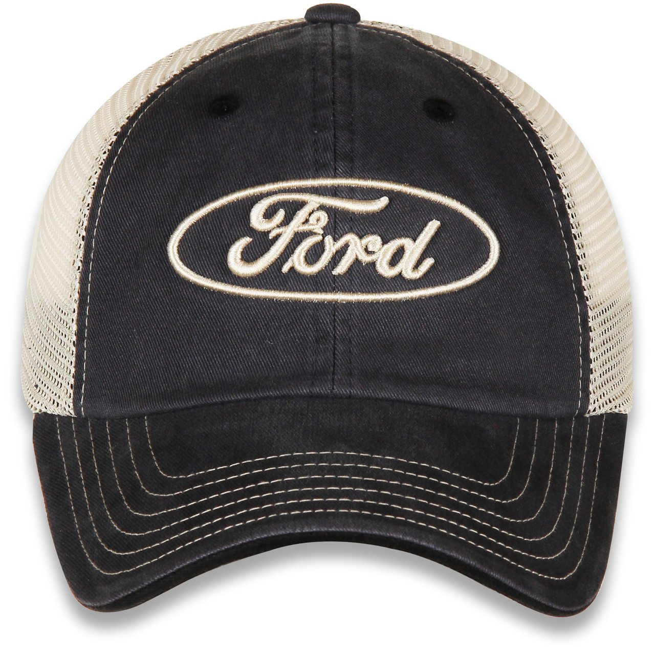  Ford Oval Gray and Khaki Mesh Hat front