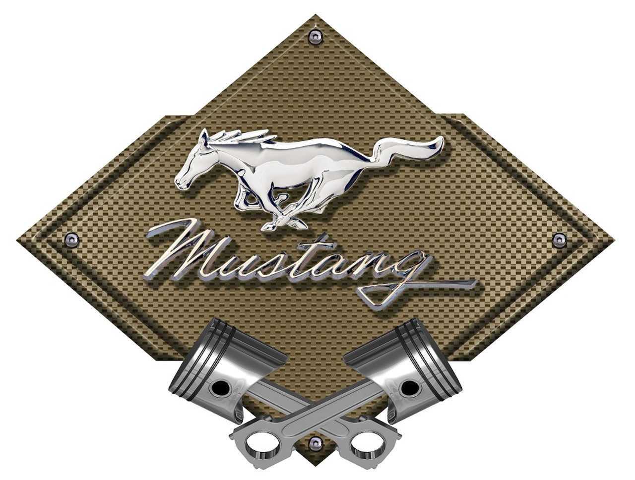 Ford Mustang Pony Carbon Diamond Metal Sign - Bronze