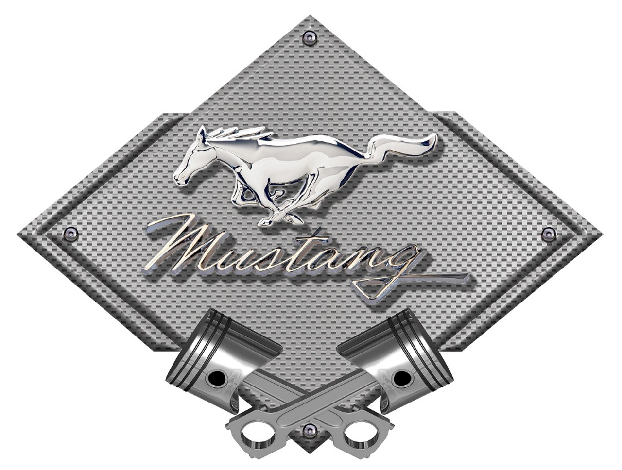 Ford Mustang Pony Carbon Diamond Metal Sign - Silver