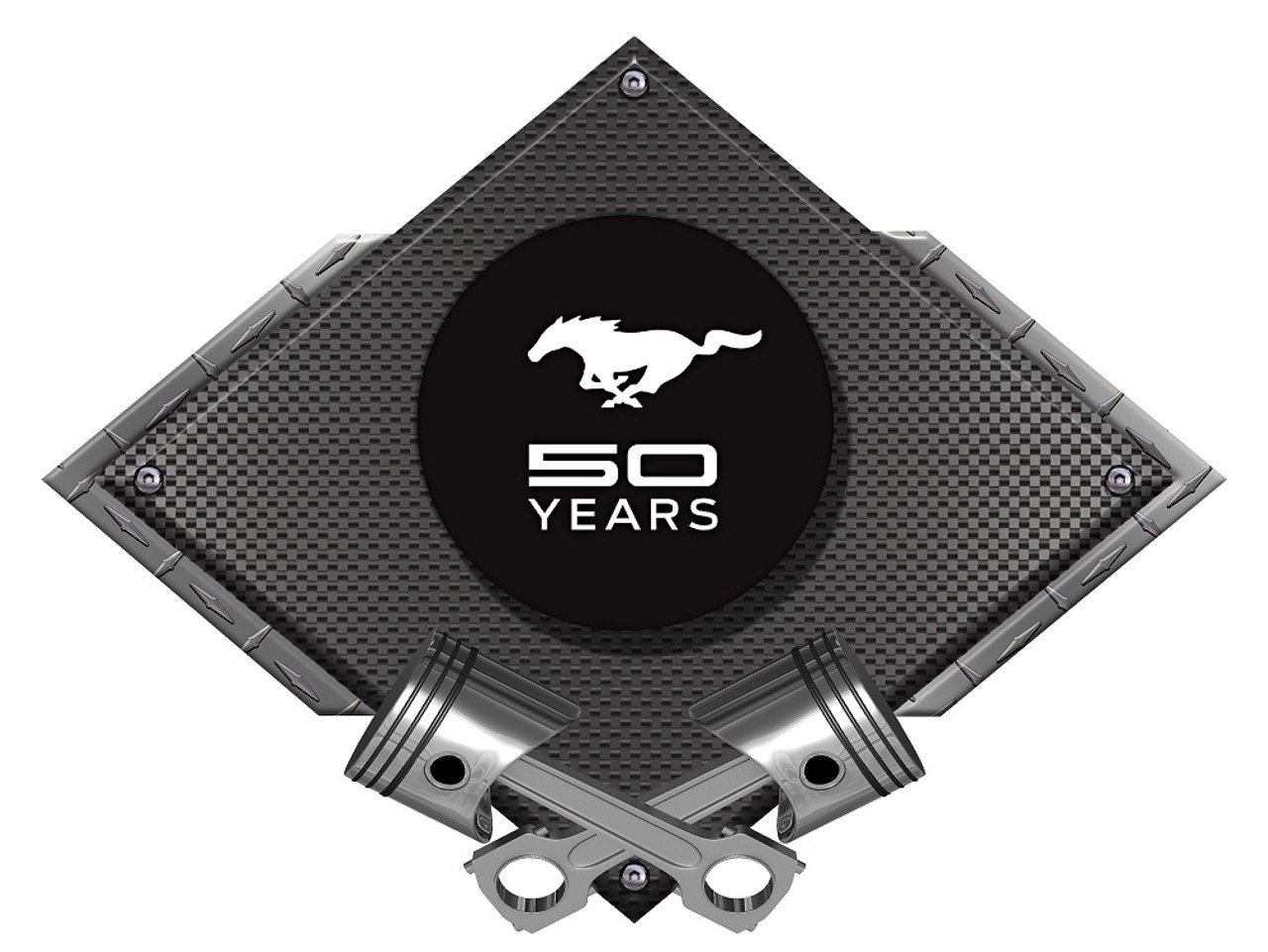Ford Mustang 50 Years Carbon Diamond Metal Sign - Black