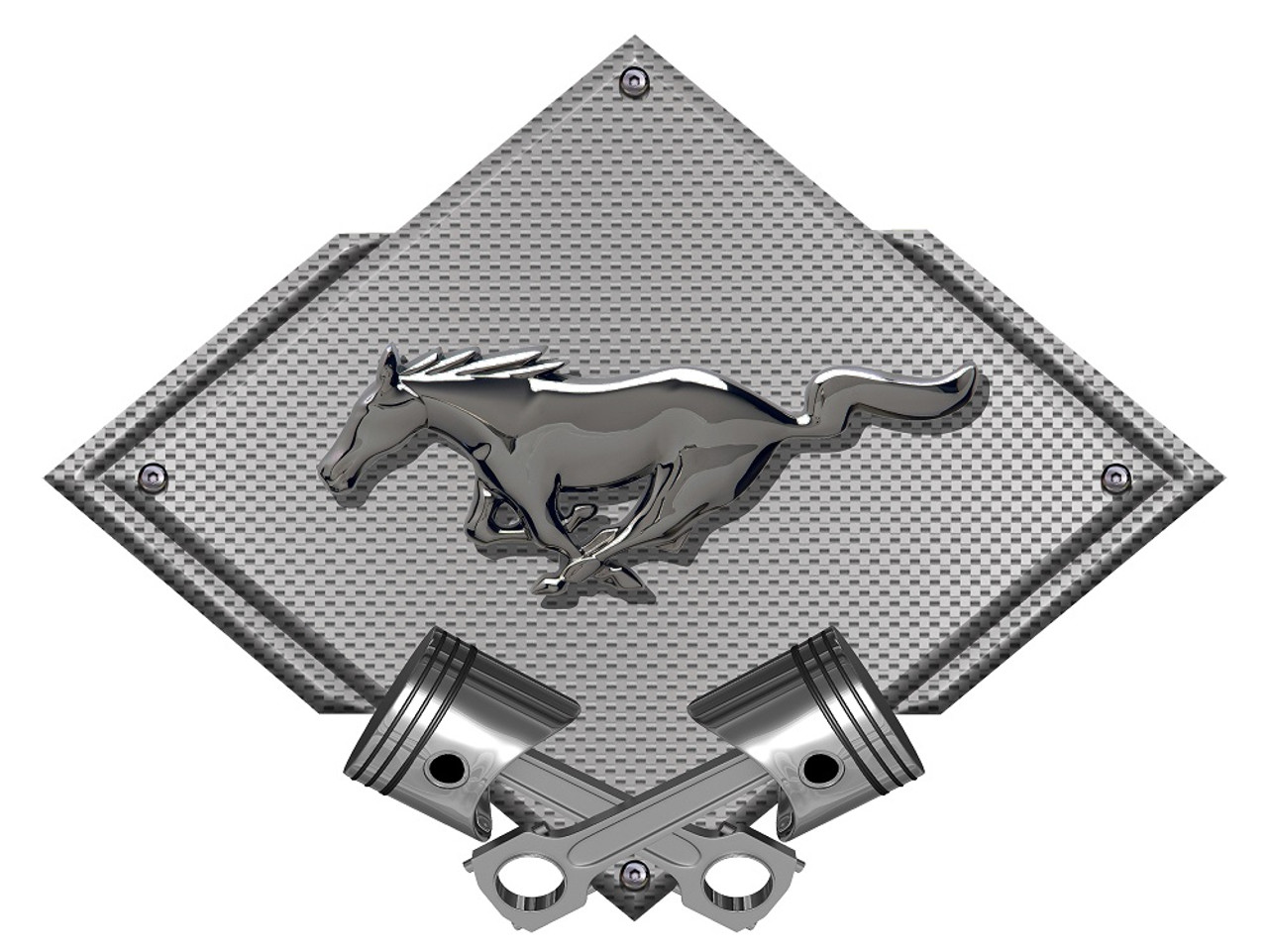 Ford Mustang Black/Chrome Pony Carbon Diamond Metal Sign - Silver