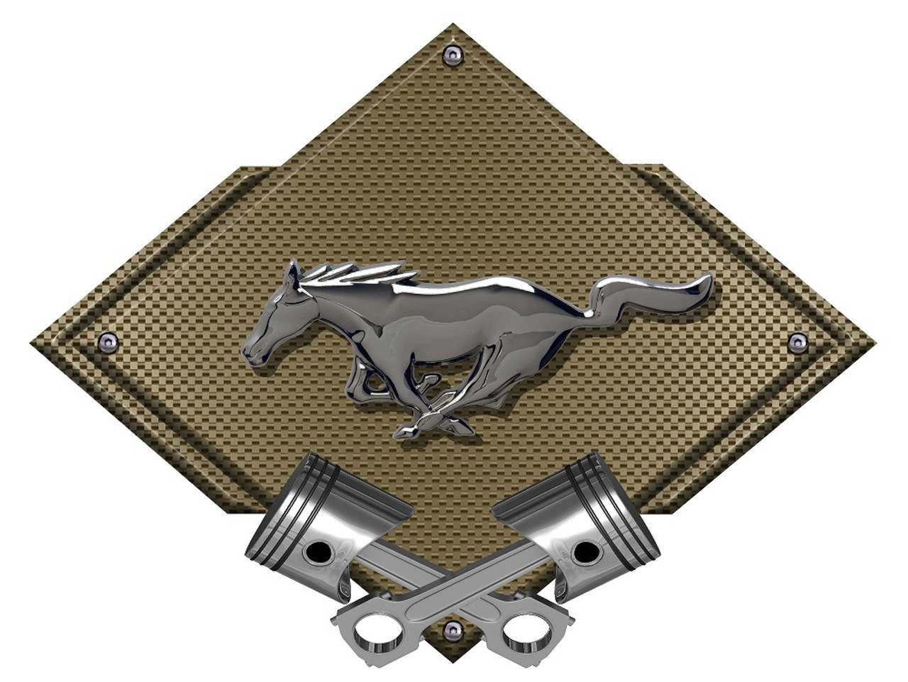 Ford Mustang Black/Chrome Pony Carbon Diamond Metal Sign - Bronze