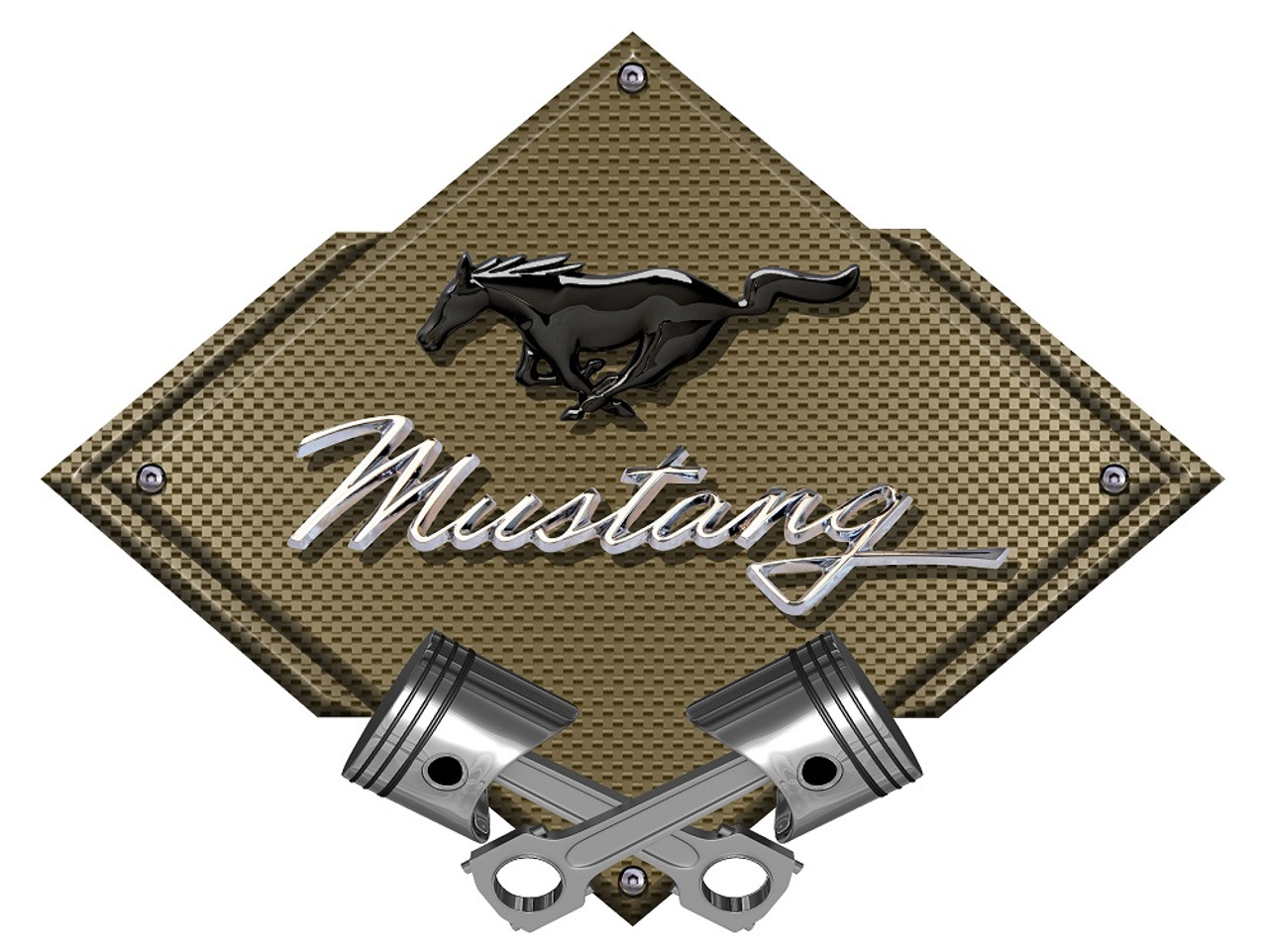 Mustang Black Pony/Script Carbon Diamond Metal Sign - Bronze