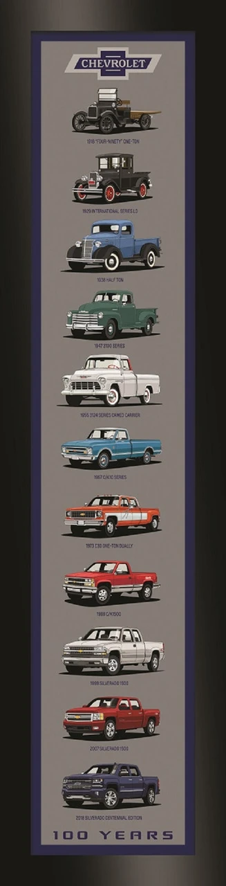 Chevy Truck Generations Vertical Framed Printed Canvas Picture