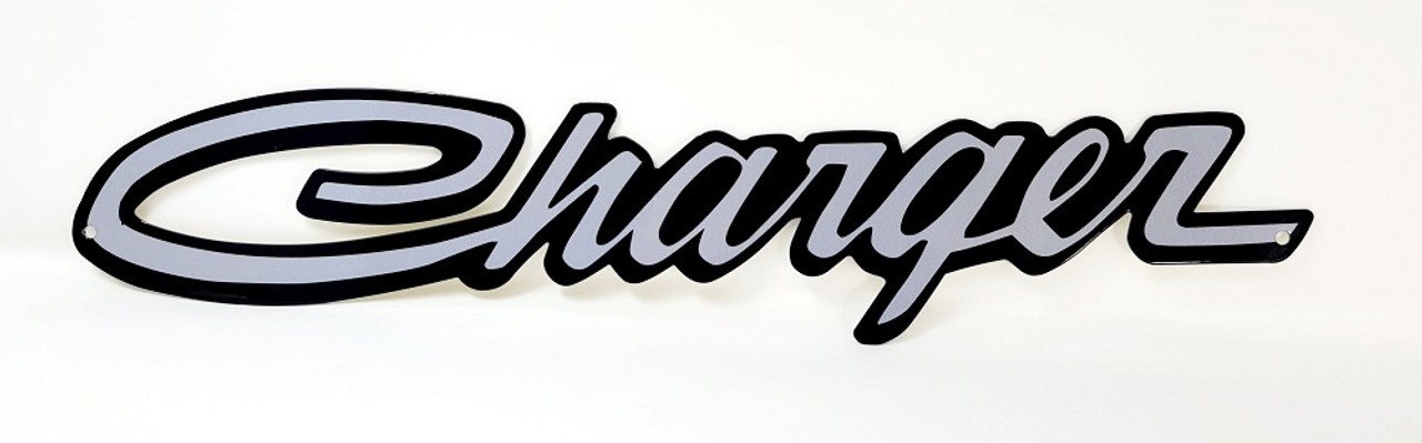 Dodge Charger Gray Script Metal Sign