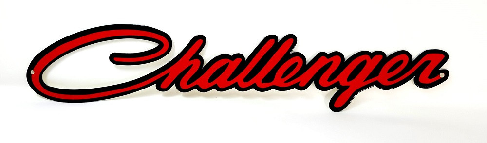 Dodge Challenger Red Script Metal Sign | Auto Gear Direct