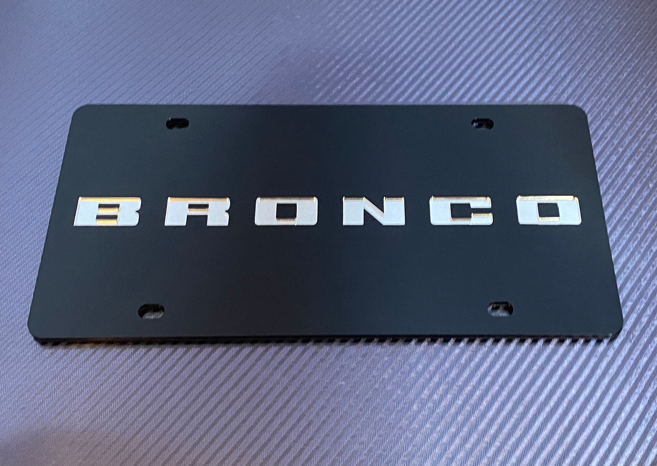 Ford Bronco Black Acrylic License Plate - Mirror Lettering (alt angle)