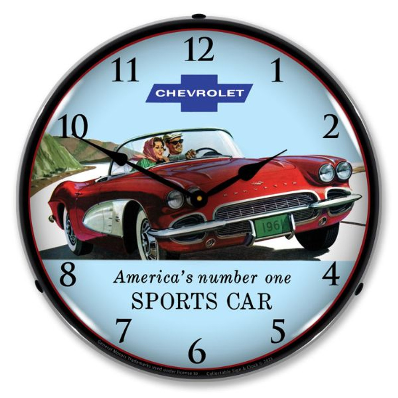 C1 1961 Red Corvette LED Backlit Clock