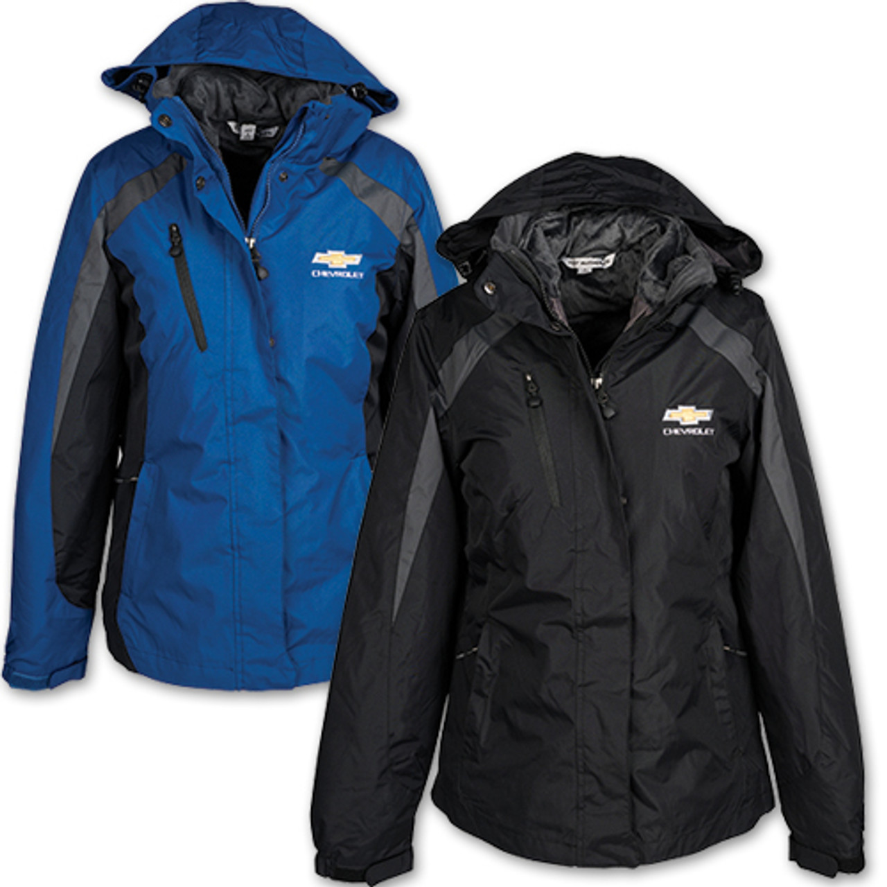 Women's Chevrolet Gold Bowtie 3-In-1 Hood Jacket (black / blue)