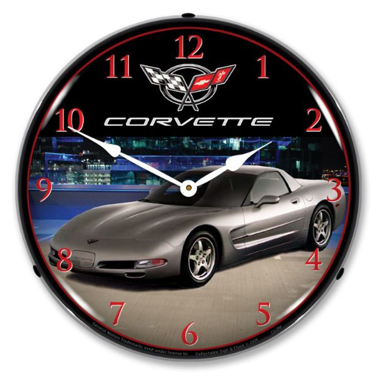 C5 Pewter Metallic Corvette LED Backlit Clock