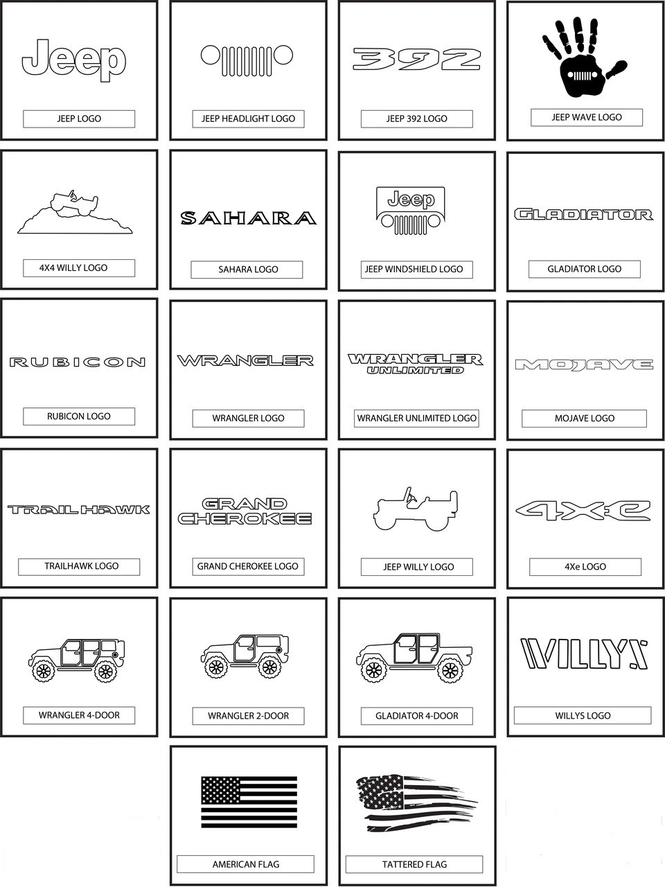 Jeep Logo Choices (not all available for this item)