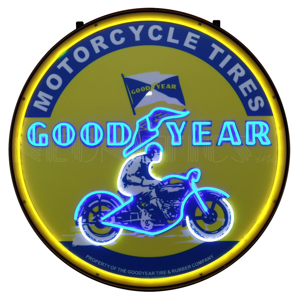 Vintage Goodyear Motorcycle Tires Round LED Flex Neon Sign | Auto