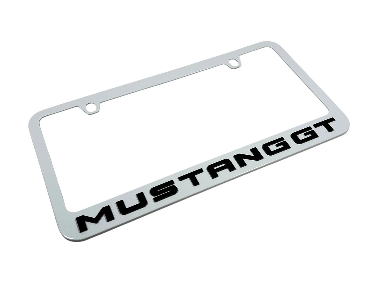 Ford Mustang GT White License Plate Frame (angle)