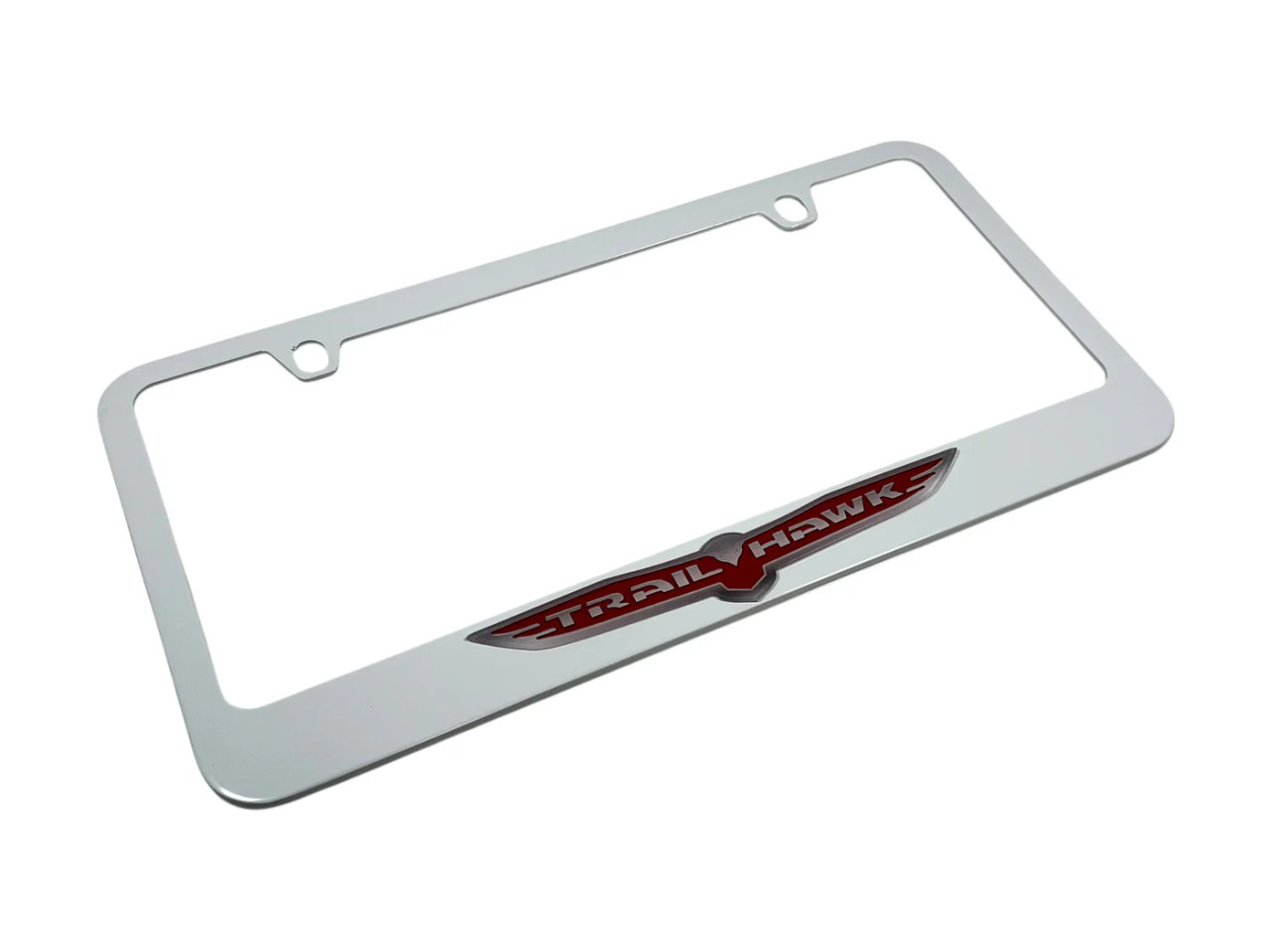 Jeep Trail Hawk White License Plate Frame (angle)