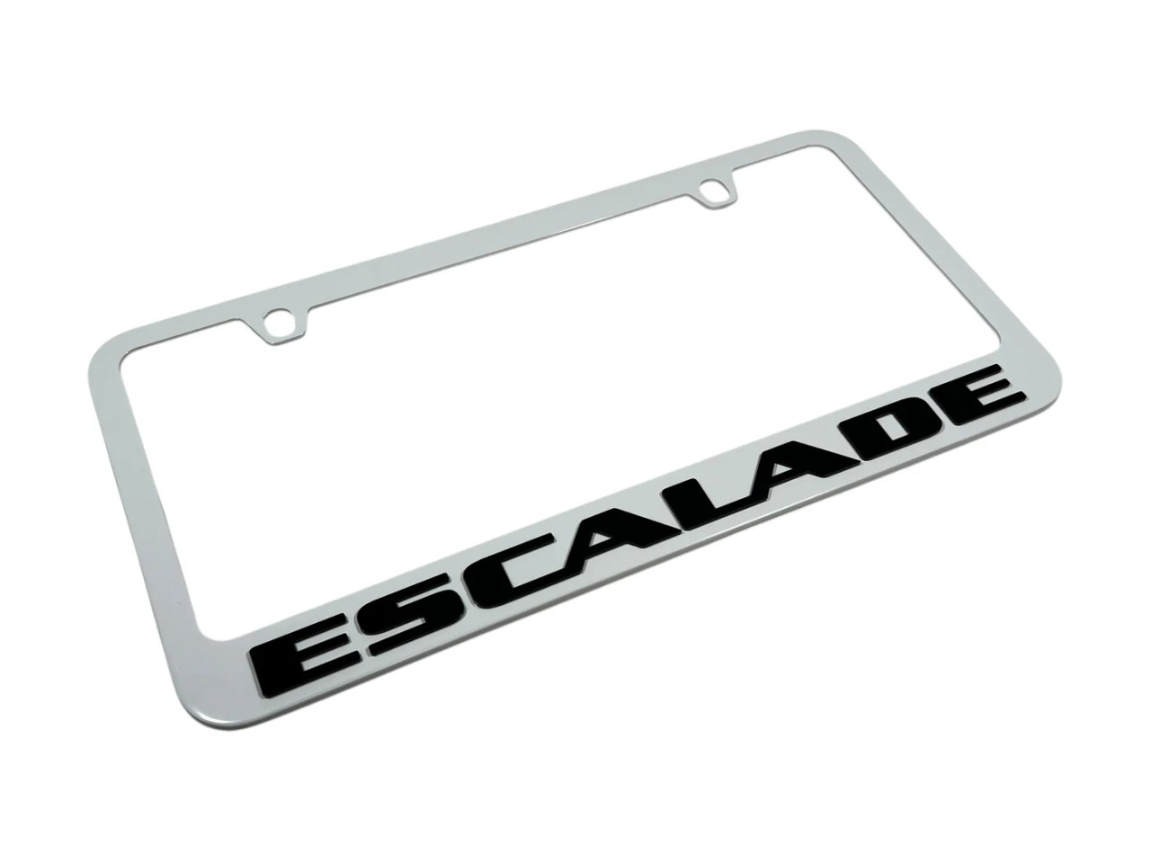 Cadillac Escalade White License Plate Frame (angle)