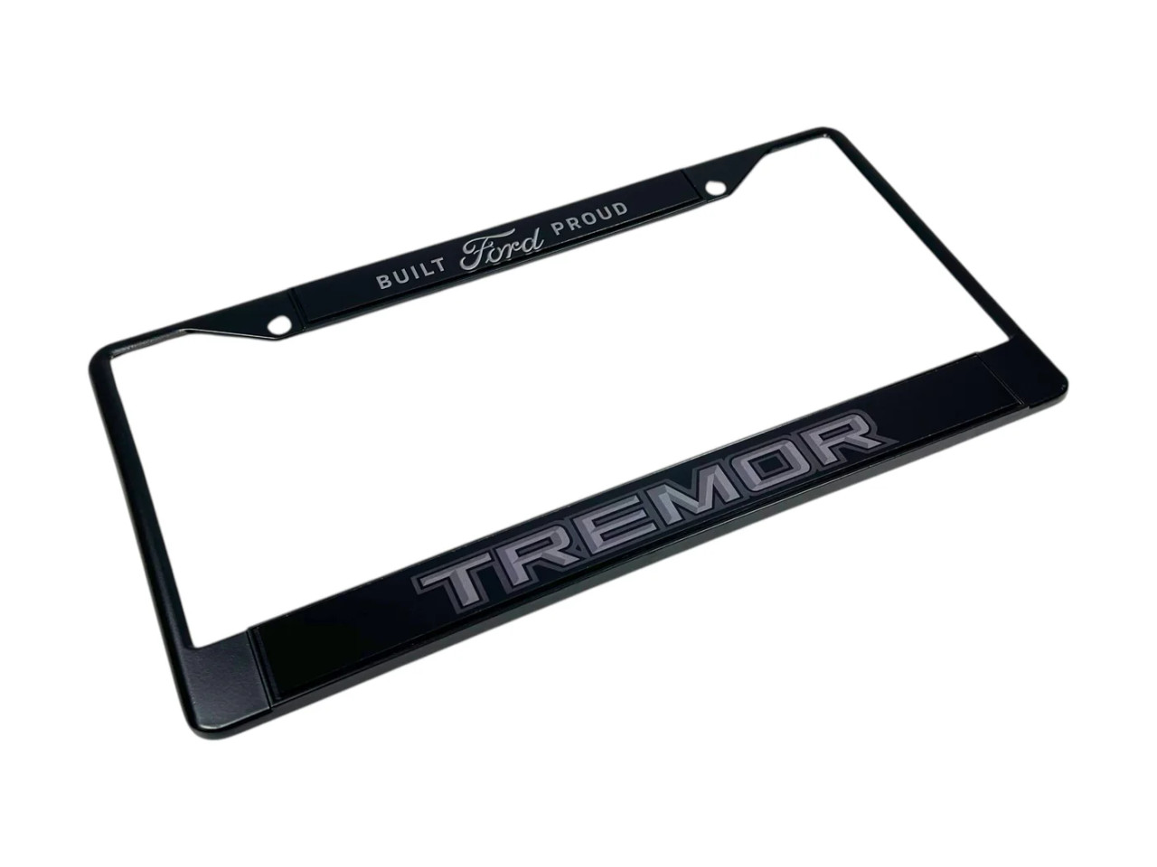 Built Ford Proud Tremor Black License Plate Frame Dark Logo (angled)