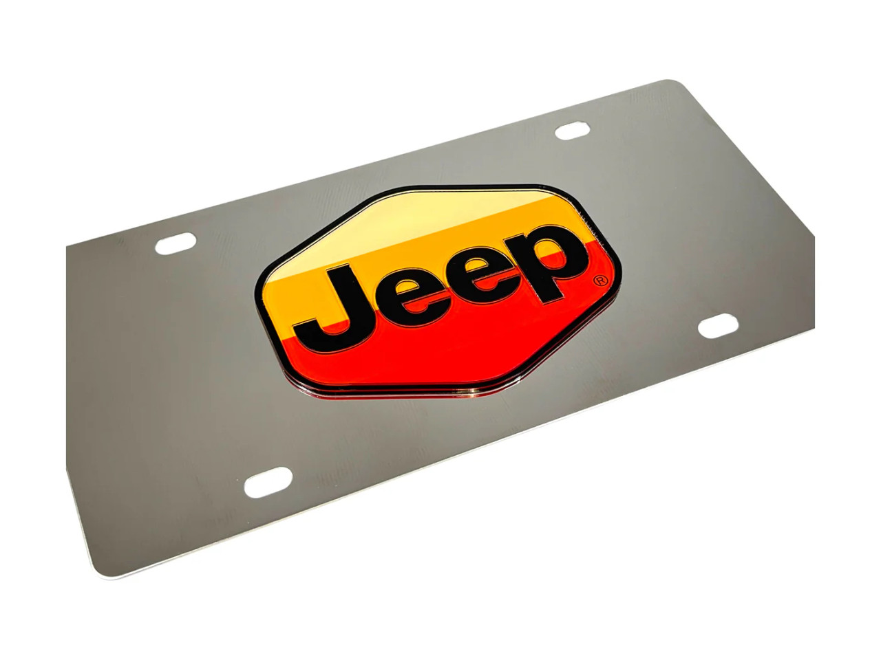 Retro Jeep Logo Stainless Steel License Plate (angled zoom) Retro Jeep Logo Stainless Steel License Plate (angled zoom)