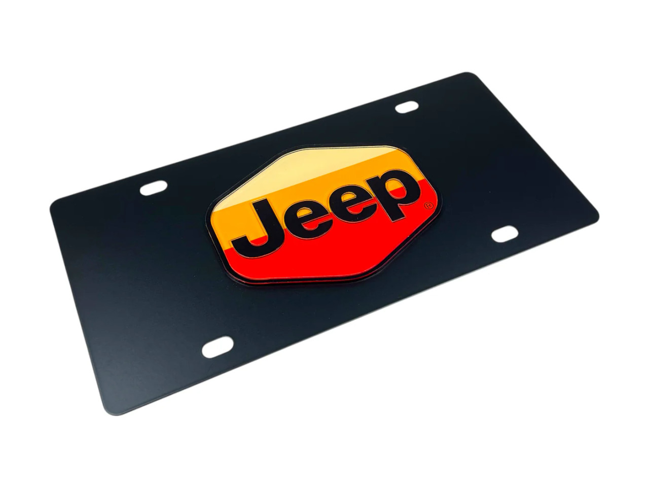 Retro Jeep Logo Carbon Stainless Steel License Plate (angled) Retro Jeep Logo Carbon Stainless Steel License Plate (angled)