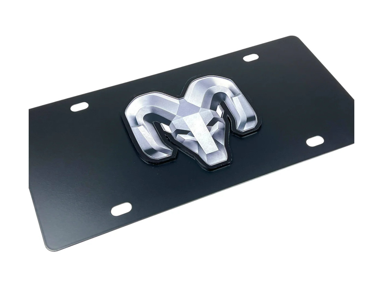 Dodge Ram Head Carbon Stainless Steel License Plate (angled zoom) Dodge Ram Head Carbon Stainless Steel License Plate (angled zoom)