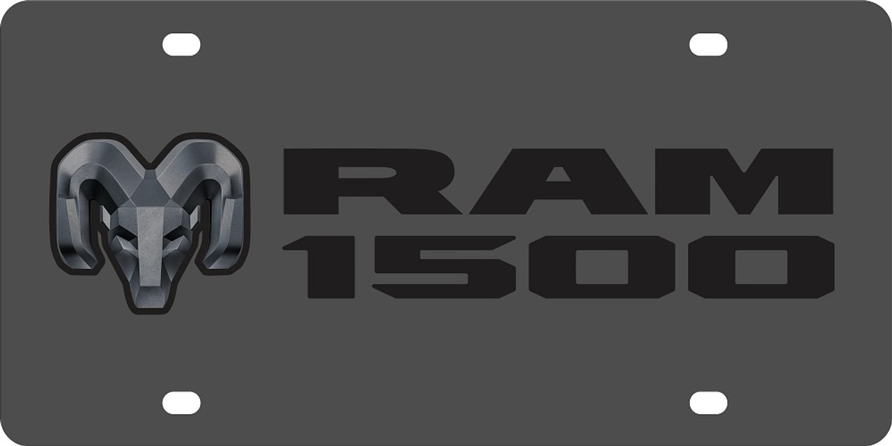 Dodge Ram Head 1500 Carbon Stainless Steel License Plate - Black Logo Dodge Ram Head 1500 Carbon Stainless Steel License Plate - Black Logo