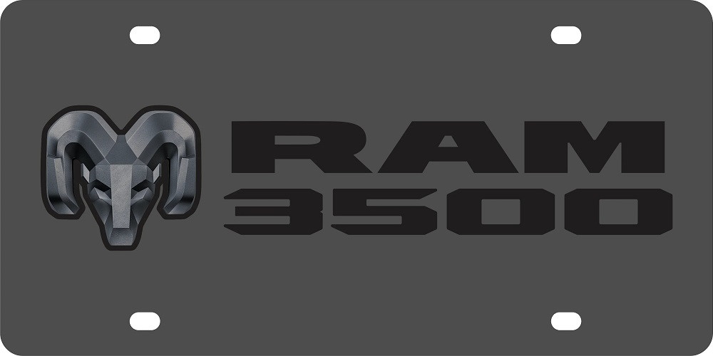 Dodge Ram Head 3500 Carbon Stainless Steel License Plate - Black Logo