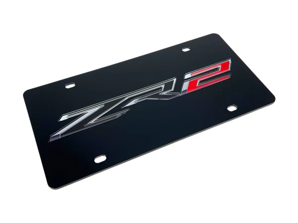 Chevrolet ZR2 Black Acrylic License Plate (angled)
