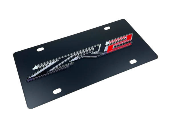 Chevrolet ZR2 Carbon Stainless Steel License Plate (angled)