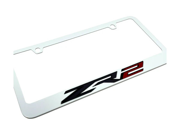 Chevrolet ZR2 White License Plate Frame (angled zoom)