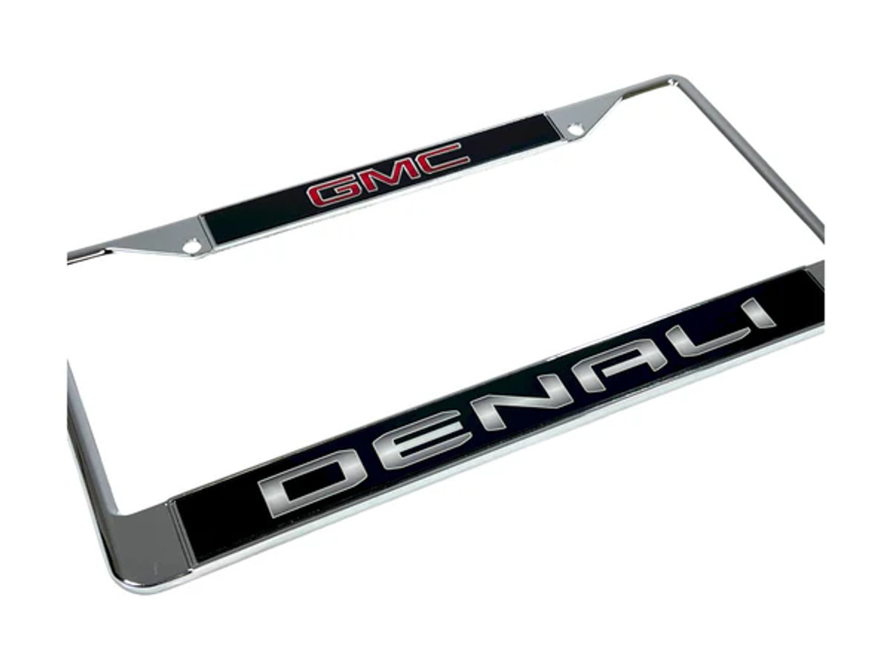 GMC Denali Chrome License Plate Frame - 2 Hole (angled zoom)