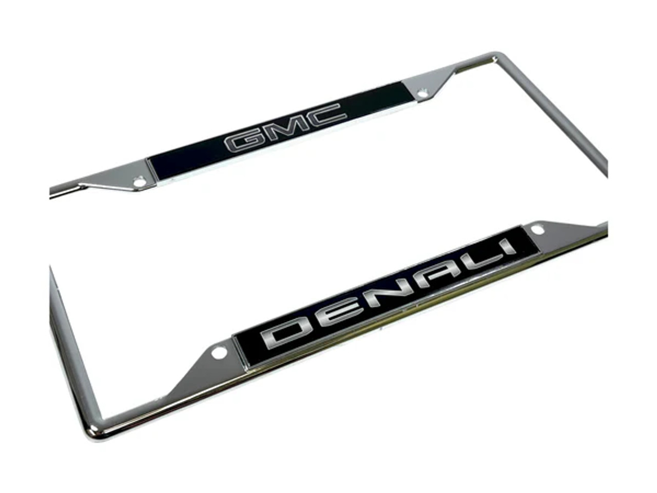 GMC Denali Chrome License Plate Frame - Black - 4 Hole (angled zoom)