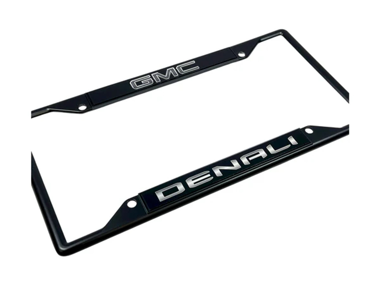 GMC Denali Black License Plate Frame -Black - 4 Hole (angled zoom)
