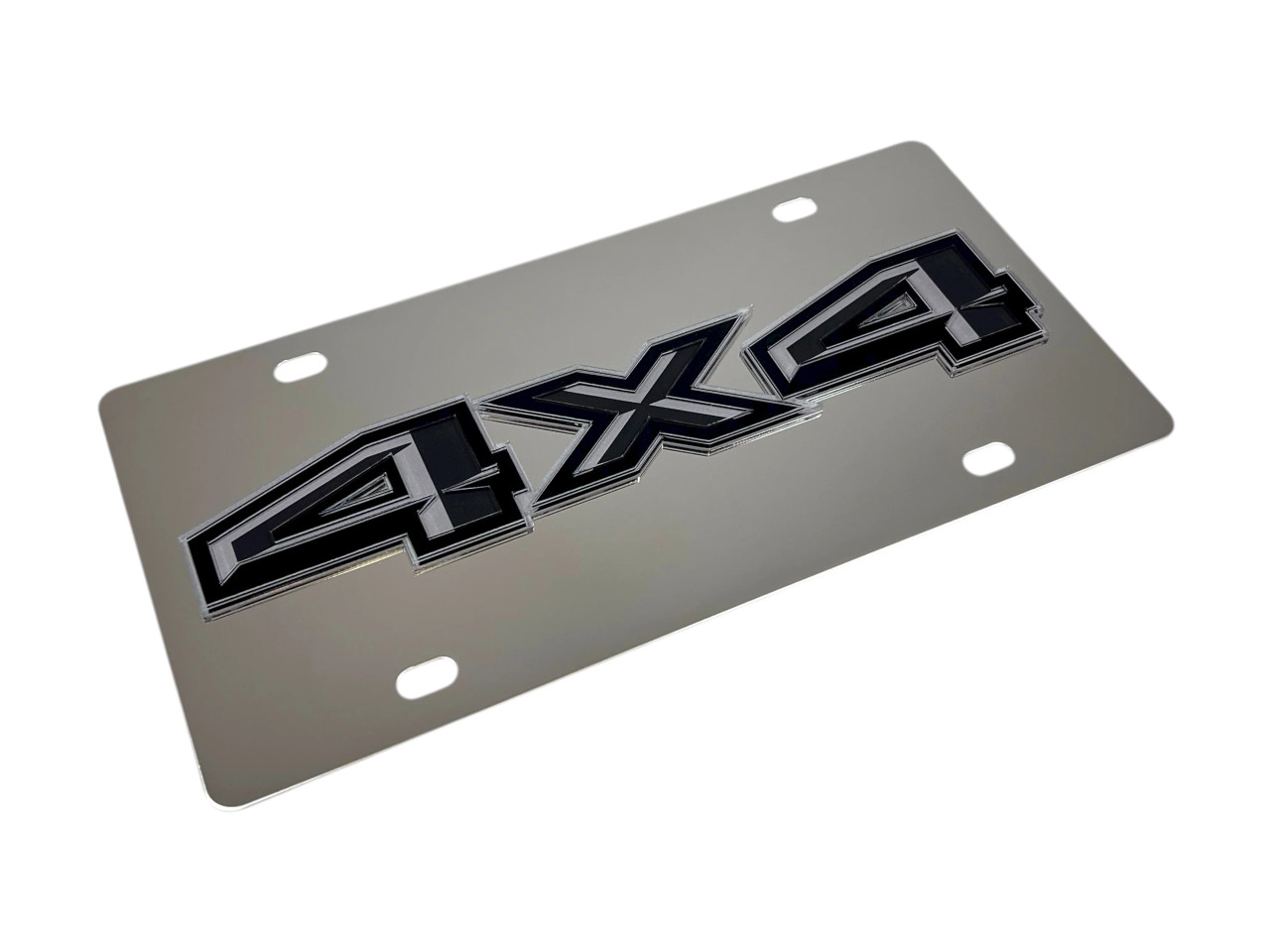 Ford 4X4 Stainless Steel License Plate - Dark Logo (angled)