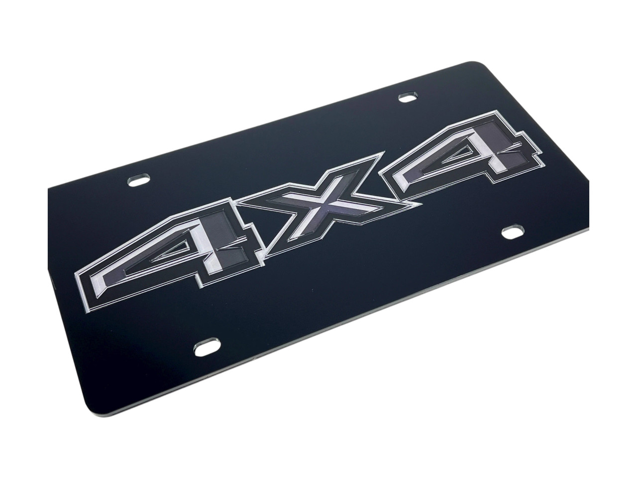 Ford 4X4 Black Acrylic License Plate - Dark Logo (angled zoom)