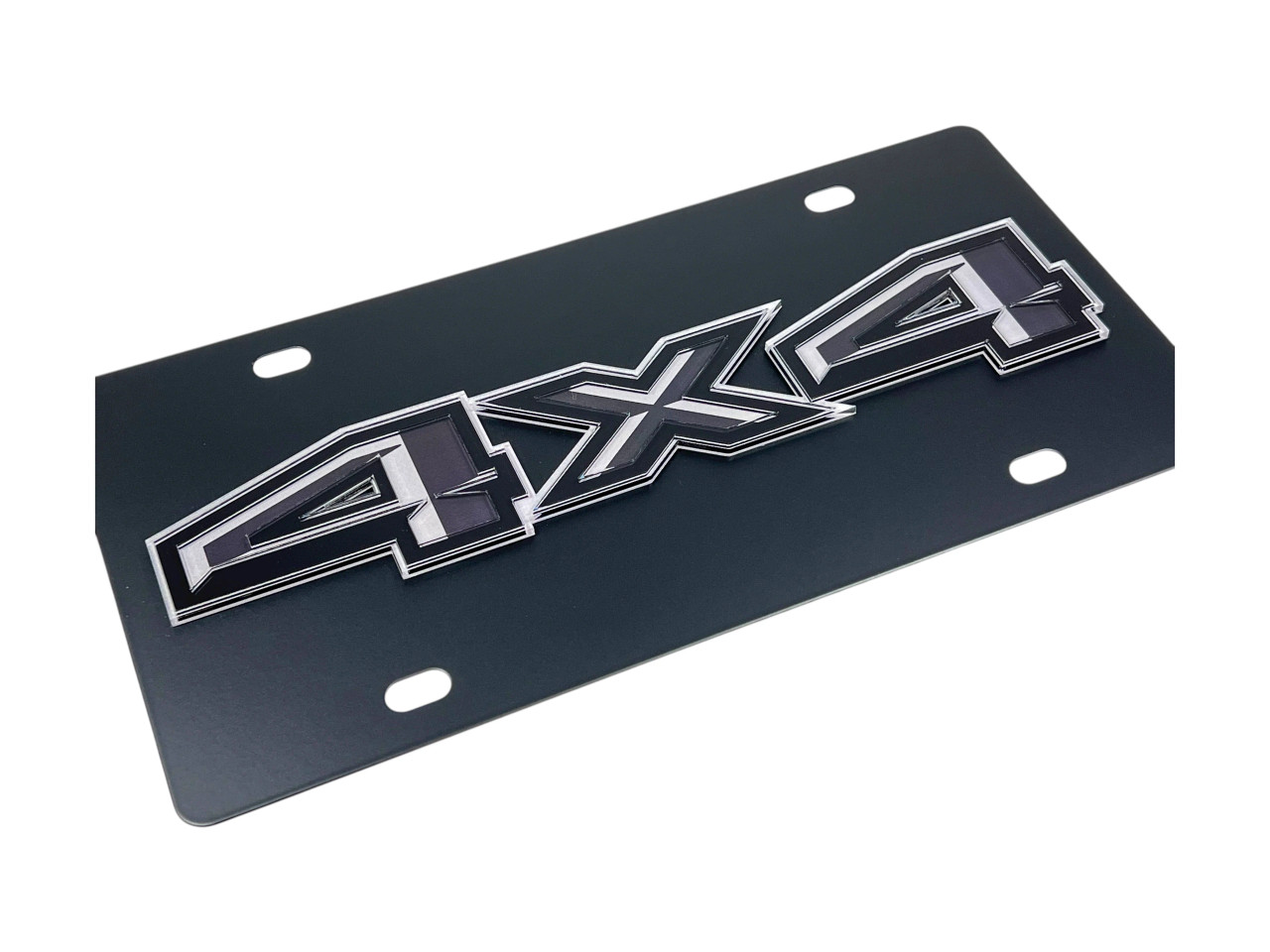 Ford 4X4 Carbon Stainless Steel License Plate - Dark Logo (angled zoom)