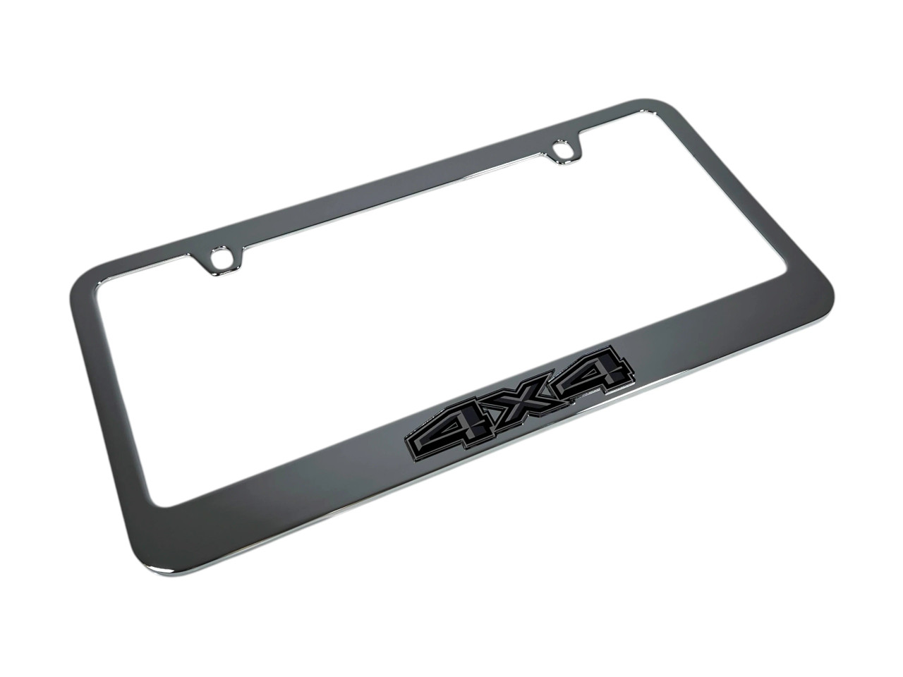 Ford 4X4 Chrome License Plate Frame - Dark Logo (angled)